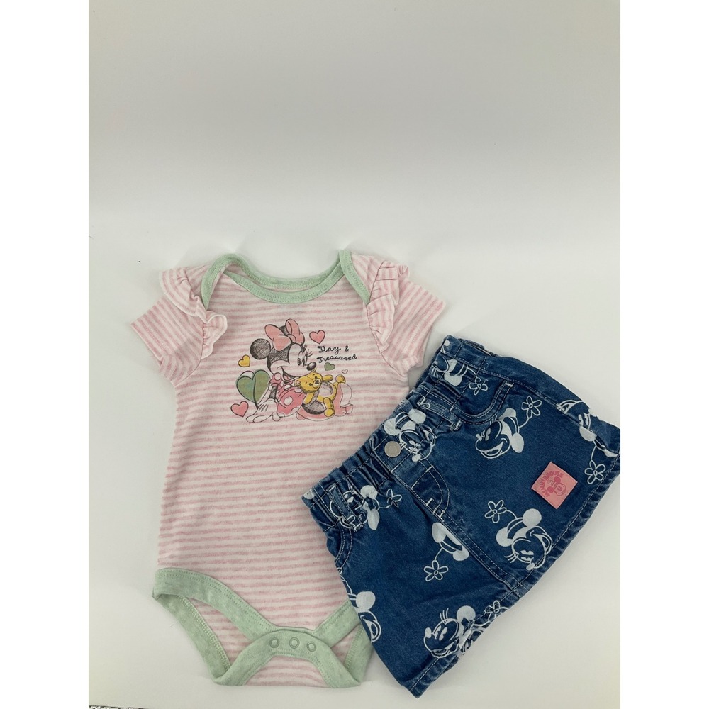 Disney Baby Minnie Mouse Outfit Set 3-6 Months Bodysuit & Denim SkirtCute‎ Girls
